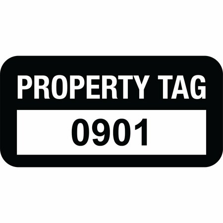 LUSTRE-CAL Property ID Label PROPERTY TAG Polyester Black 1.50in x 0.75in  Serialized 0901-1000, 100PK 253772Pe1K0901
